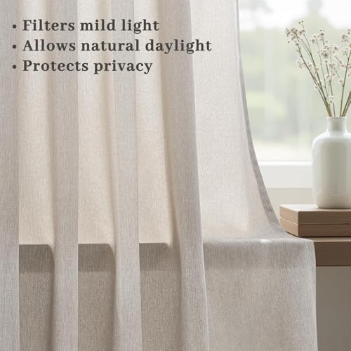 Extra Long Oatmeal Pinch Pleated Linen Curtain 108 Inch 2 Panel Living