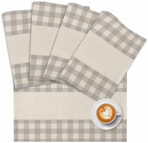 Placemats Set of 8 Bohemia Grey Plaid Place Mats for Dining Table