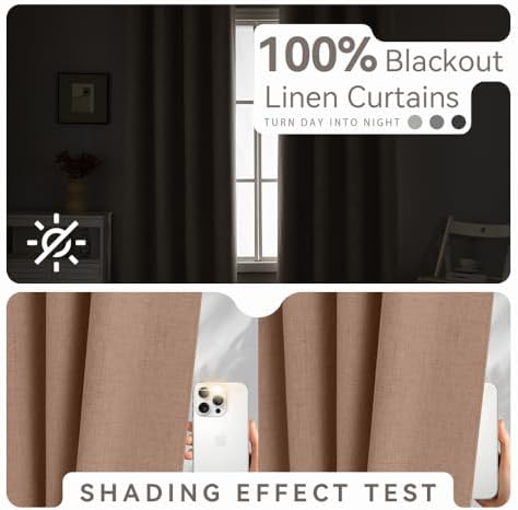 PFAS Free Mocha Linen Curtains 96 inch Length 2 Panels Set 100%