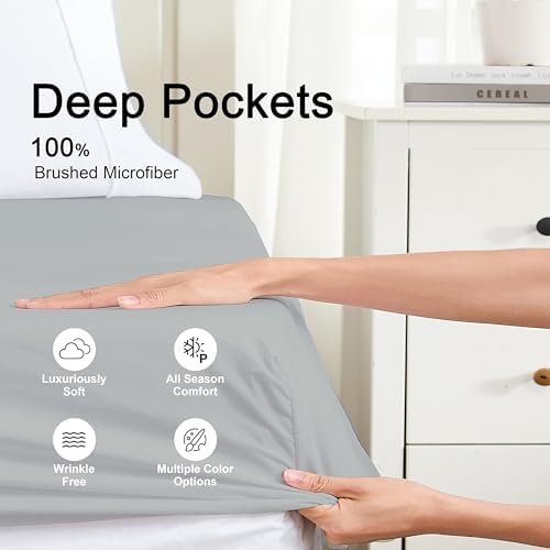 Hotella California King Size Fitted Sheet,14" Deep Pocket Gray Sheet