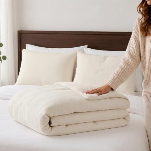 Levtex Home - Muslin Cream Duvet Set - Twin Duvet Cover (68x88in) and