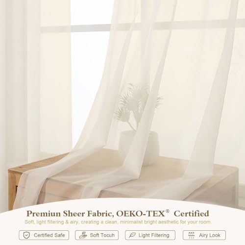 OWENIE Cream Sheer Curtains 84 Inches Long 2 Panels for Living Room 52