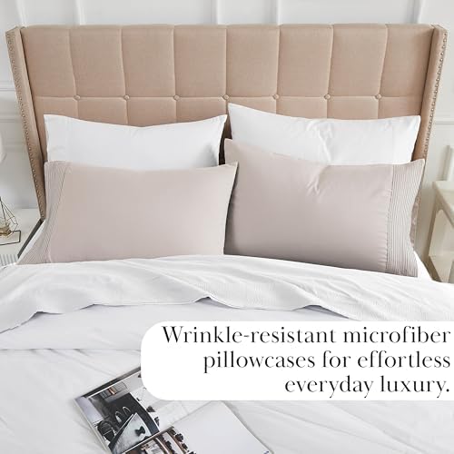 2-Piece Pleated Queen Pillow Cases, Ultra Soft Brushed Microfiber Bone