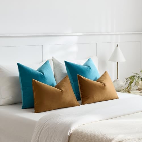 DEZENE Throw Pillow Covers 20x20 Turquoise: Pack of 2 Cozy Soft Velvet