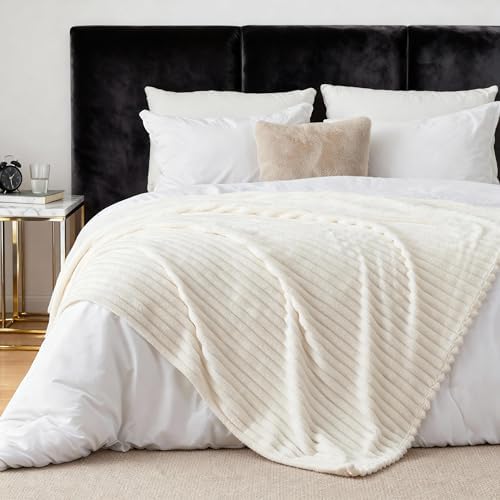 Nookly Cream King Size Blanket for Bed, Soft Lightweight Plush Ribbed