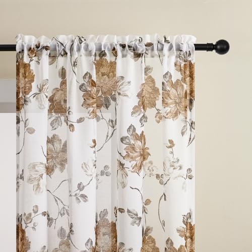 FOLKSIDE Vintage Floral Curtains 72 Inches Long for Living Room