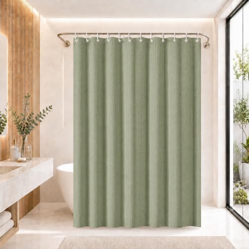 Waffle Shower Curtain, Waterproof TPU Backing, 2-in-1 No Liner Needed