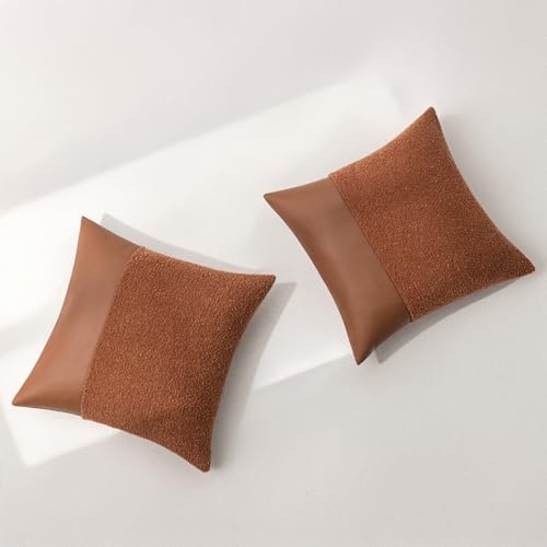 Set of 2 Fluffy Boucle Pillow Covers 22"x22", Rust Red Textured Throw