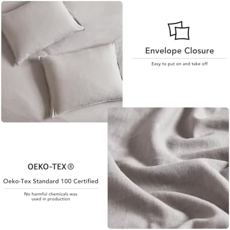 DAPU Linen Duvet Cover Set - French Linen Cotton Blend Natural Flax