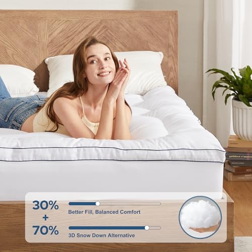 BEDLORE Queen Mattress Topper, Thick Pillow Top Bed Cover Soft