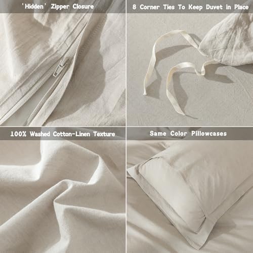 3Pcs Light Gray Super King Plus Duvet Cover Set Washed Cotton