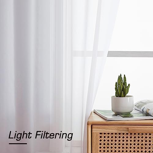 Simplebrand Sheer White Curtains 96 Inches Long 2 Panels for Living