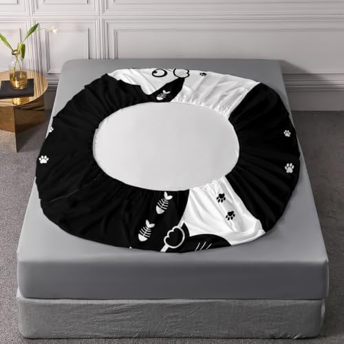 AILONEN Monochrome Feline Pair Fitted Sheet Set Twin XL, Fishbone