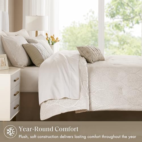 Madison Park Velvet Jacquard Champagne King Comforter Set, 7pc