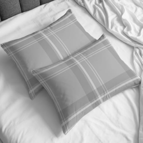4 Piece Duvet Cover Set for Cal King Size Bed,Minimalist Gray Plaid