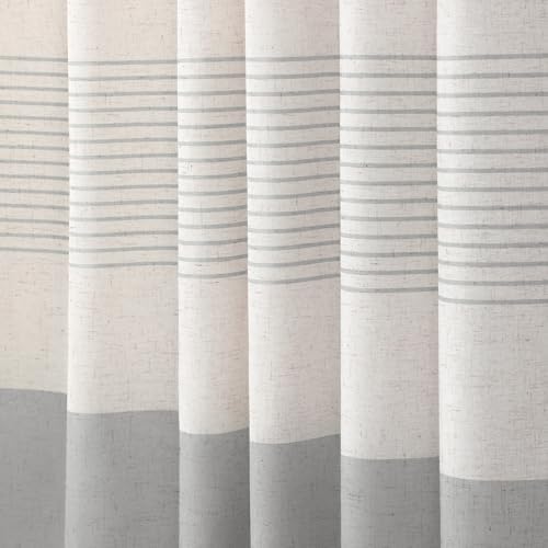 Grey Farmhouse Linen Striped Shower Curtain with Tassel 72"W X 72"L