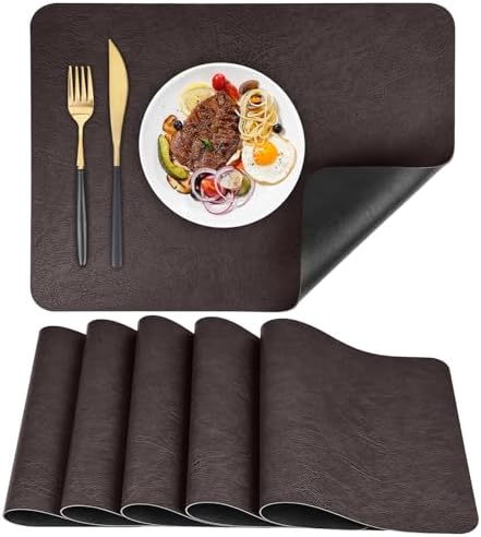 PU Placemats for Dining Table Set of 6, Heat Resistant Leather