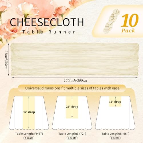 10 Pack Ivory Cheesecloth Table Runner Wedding Birthday Table Decor