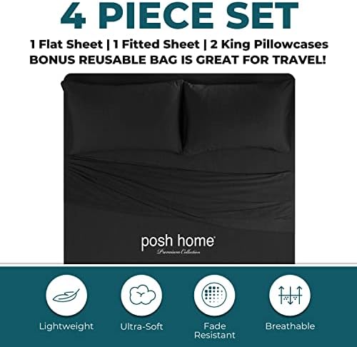 Posh Home King Size Jersey Knit Sheet Set, 4-Piece - Soft & Breathable