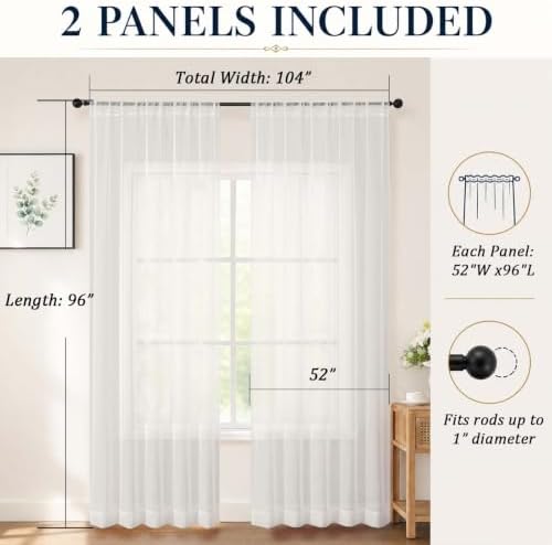 Chyhomenyc Ivory Sheer Curtains 96 inch Long for Living Room, 2 Panels