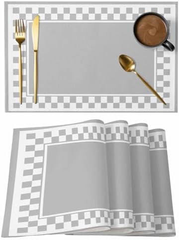 Placemats Set of 8, Grey Geometric Non Slip Table Mats, Washable Place