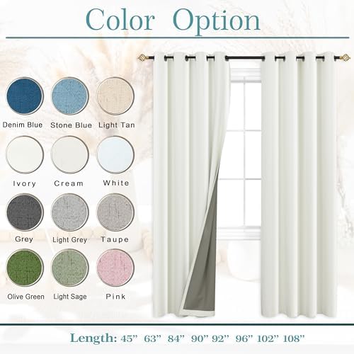 Mrs.Naturall Ivory Blackout Curtains 96 Inches Long for Bedroom
