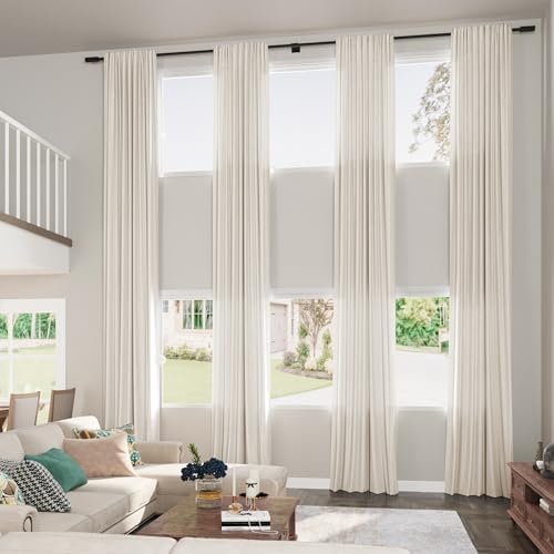 Guken Light Beige 192 Inch Linen Extra Long Curtains for High Living