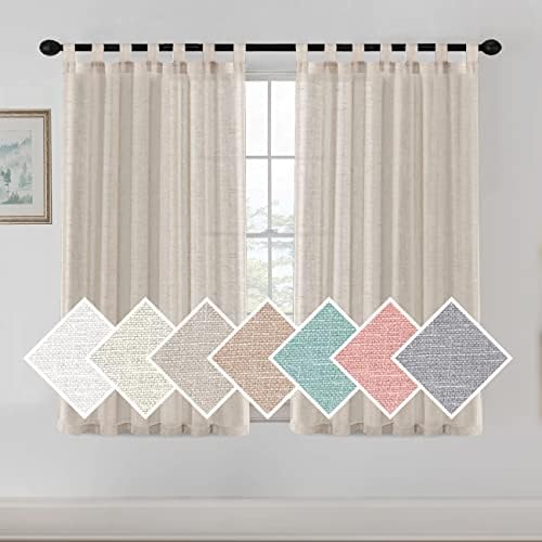 2 Pack Linen Elegant Curtains 63 Inches Long 7 Tab Top Breathable and