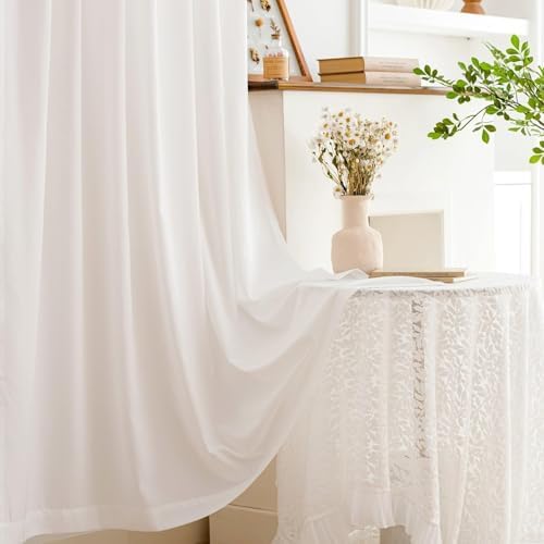 MYSTIC-HOME Sheer Curtains 84 Inches Long 2 Panels Privacy White Sheer