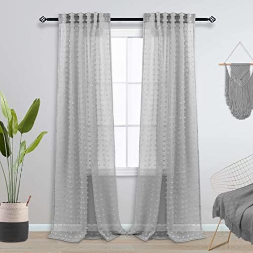 KOUFALL Grey Textured Sheer Curtains 96 Inches Long for Living Room