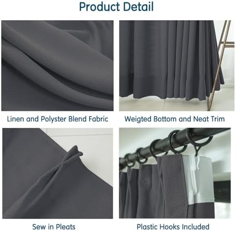LETAU Pinch Pleats Carbon Grey Linen Curtains 84 inches Long, Lined