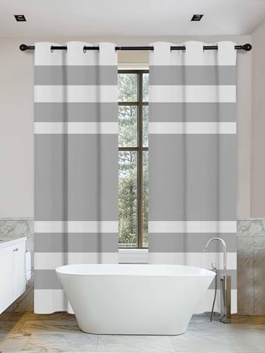 Gray Geometric Blackout Curtains 96 Inches Length 2 Panels Set, Fringe