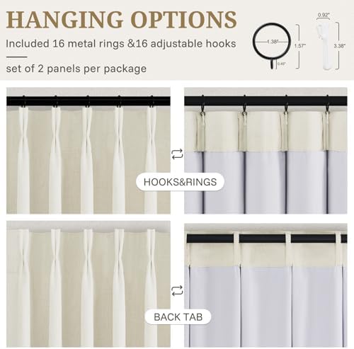 Pinch Pleat Beige Cream Blackout Curtains 108 Inch Long 2 Panels for
