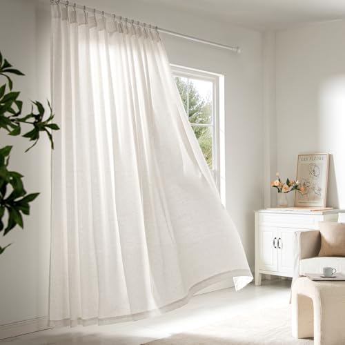 ANRODUO Natural Pinch Pleated Linen Curtains 120 Inches Long 2 Panels