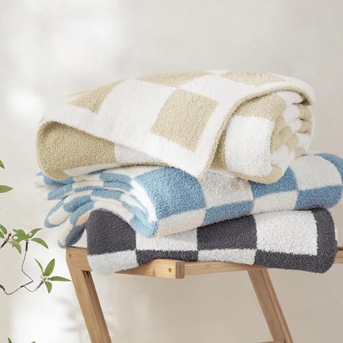 Whale Flotilla Checkered Knit Throw Blanket for Couch Bed Sofa, Grey
