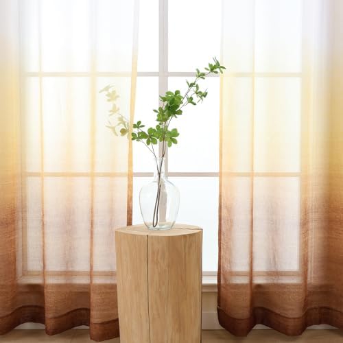 L.Z.E White Brown Ombre Sheer Curtains 96 Inches Long, Twilight