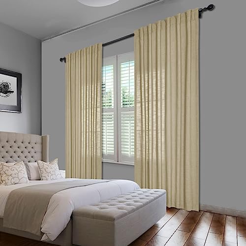 cololeaf Linen Curtains Natural 63 inches Long Neutral Drapes Rod