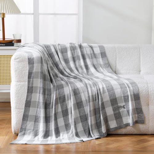 BOV Knit Throw Blanket 50x60, Decorative Checkered Throw, Heather Gray