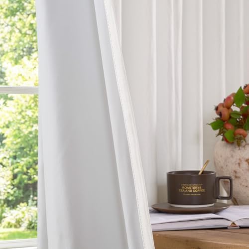 jinchan Linen Textured White Blackout Curtains Back Tab 63 Inches 2