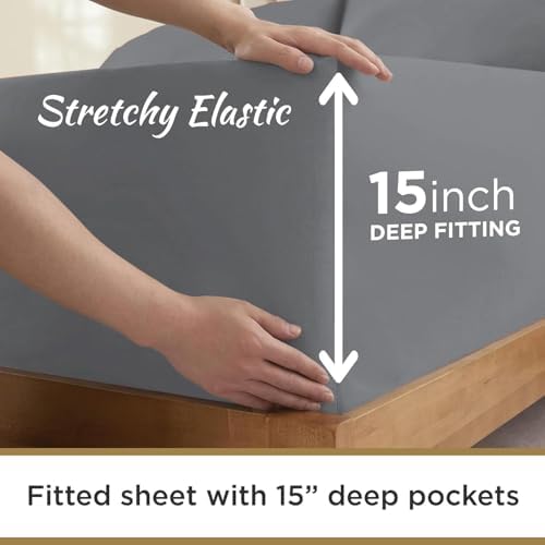 Twin XL Cotton Knit Jersey Fitted Sheets, 2-Pack, 15" Deep Pocket