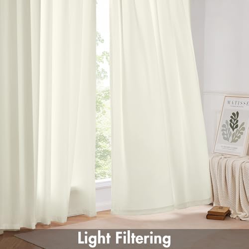EMEMA Ivory Privacy Sheer Curtains 2 Panels W52xL96 Inch Light