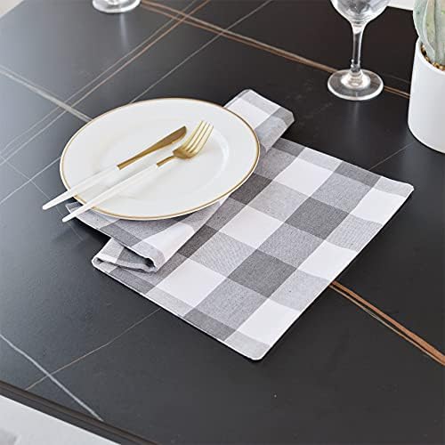 Grey & White 2 Side Cotton Buffalo Check Placemats Set of 4 Heat