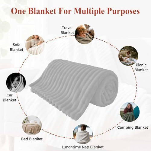 Fleece Throw Blanket for Couch, Grey Microfiber Flannel Blanket for