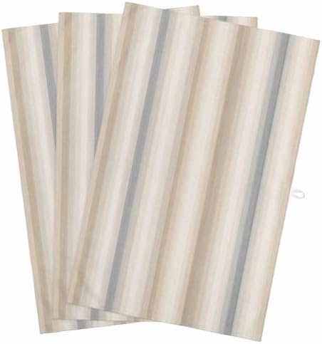Creamy Beige Stripes Kitchen Towels Set of 3 Gray Taupe Ombre Lines