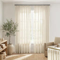 SHINELAND Warm Beige Linen Pinch Pleated Curtains 108 Inches Long