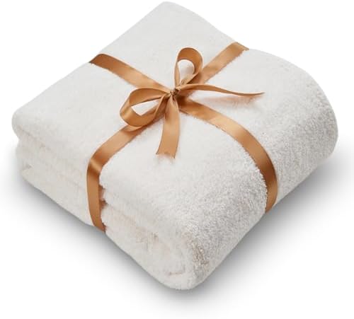 NEWCOSPLAY Knitted Throw Blanket for Couch Sofa Bed, Ivory, 50"x60"