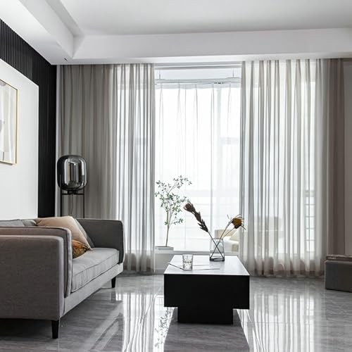 Gray Semi Sheer Curtains 63 inch Length 2 Panels Set, Solid Color