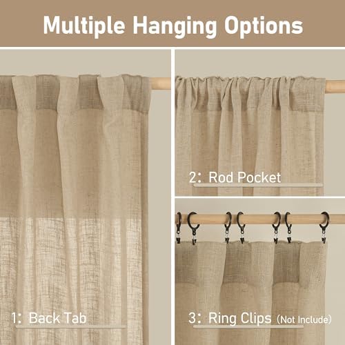 LAMIT Sheer Linen Curtains 96 inches Long 2 Panels Set for Bedroom