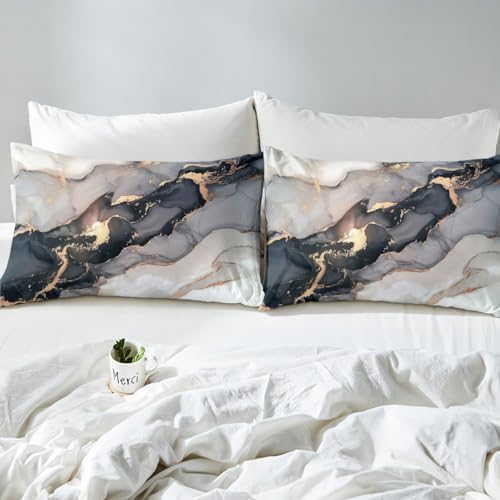 Black Marble Bedding Set Queen,Black and Grey Marble Duvet Cover Men