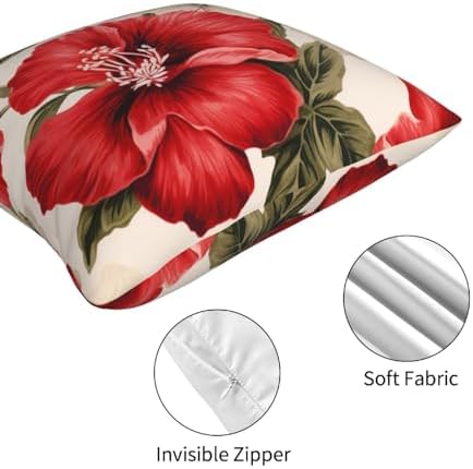 Vintage Chinoiserie Red Floral Throw Pillow Covers 18x18 in Set 4